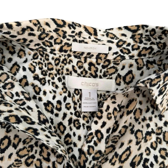 Chico’s Chic Leopard Print Blouse Shirt Long Sleeve Collar No-iron 8 Medium - Picture 12 of 13